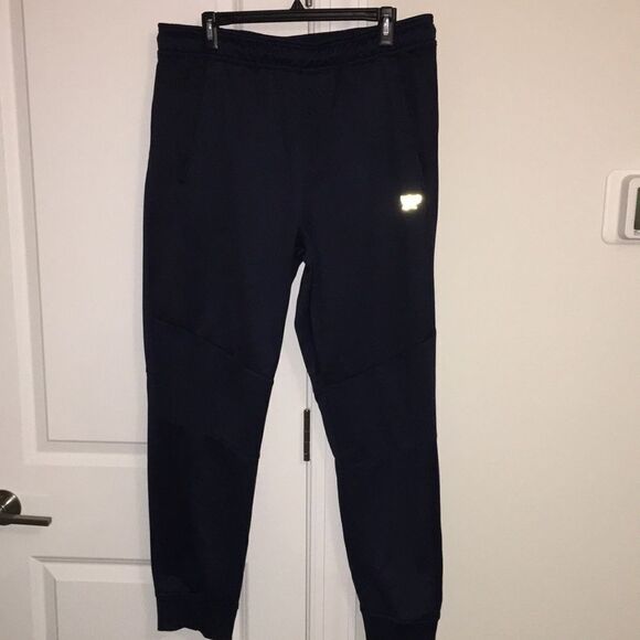 Navy Blue Reebok Tapered Leg Work out jogging sweatpants soccer warm up fleece L - Picture 1 of 4
